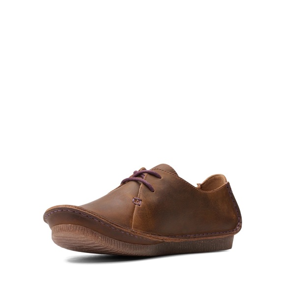 Clarks Janey Mae womens brown leather lace up oxfords wide toe box shoes comfy - Picture 2 of 13
